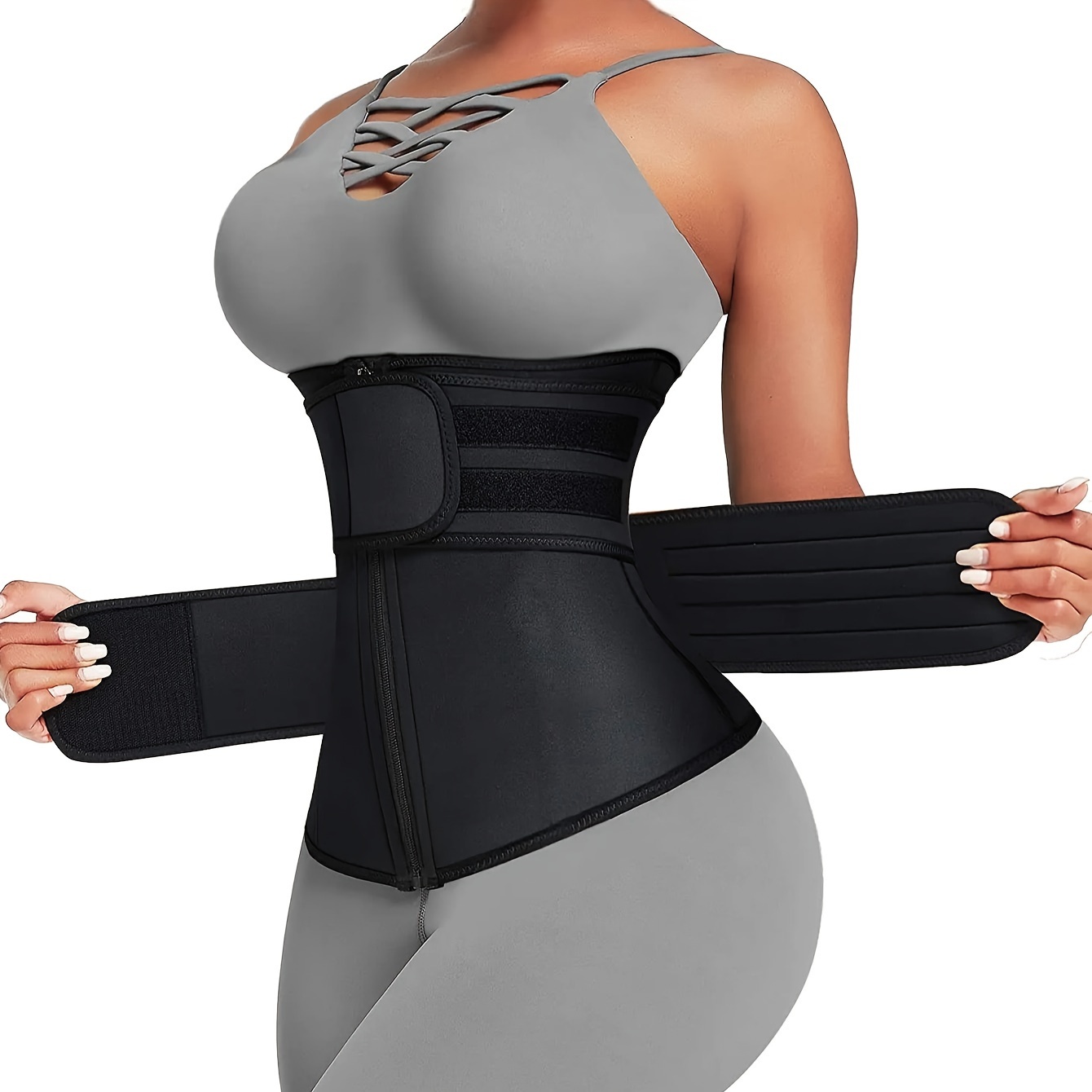 Body Trimmer - Damen-Taillentrainer-Gürtel mit Doppelriemen und Reißverschluss, Neopren-Schweiß-Taillentrimmer,